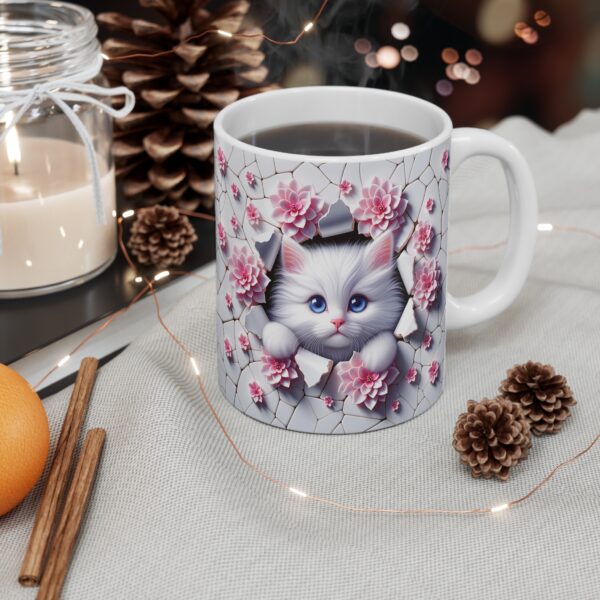 🌸🐱 Blossom Breakthrough Mug | Blue-Eyed Kitten & Cracked Porcelain Garden 💖☕🌼 - Image 2
