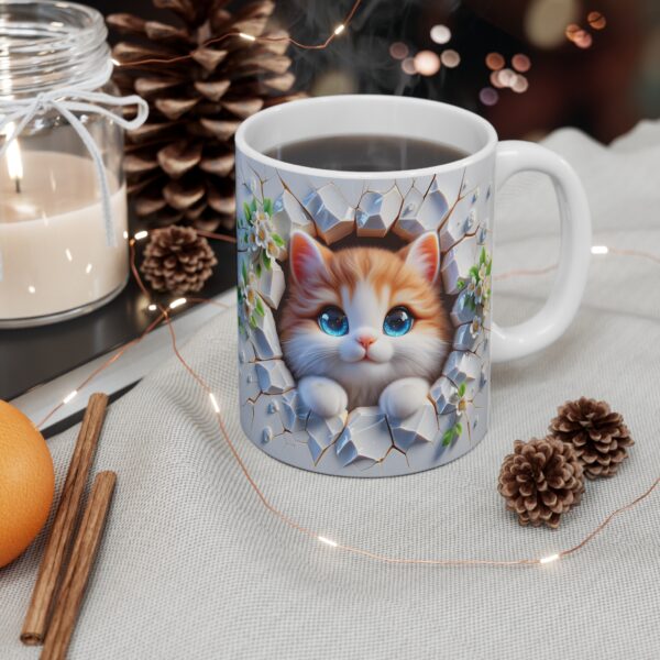 🌼🐾 Peek-a-Boo Kitty Mug | Ginger Fluff & Blossoming White Flowers 🐱💛☕ - Image 2