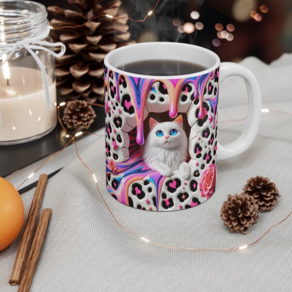 🐾✨ Whimsical Wonderland Cat Mug | Drippy Pastel Leopard Print & Blue-Eyed Beauty 🐱🌈💖 - Image 2