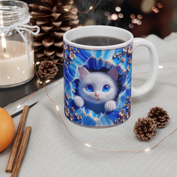 💙🐾 "Crystal Peek Kitty" Mug – Blue-Eyed Wonder in Floral Magic 🌸💫 - Image 2