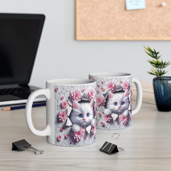 🌸🐱 Blossom Breakthrough Mug | Blue-Eyed Kitten & Cracked Porcelain Garden 💖☕🌼 - Image 3