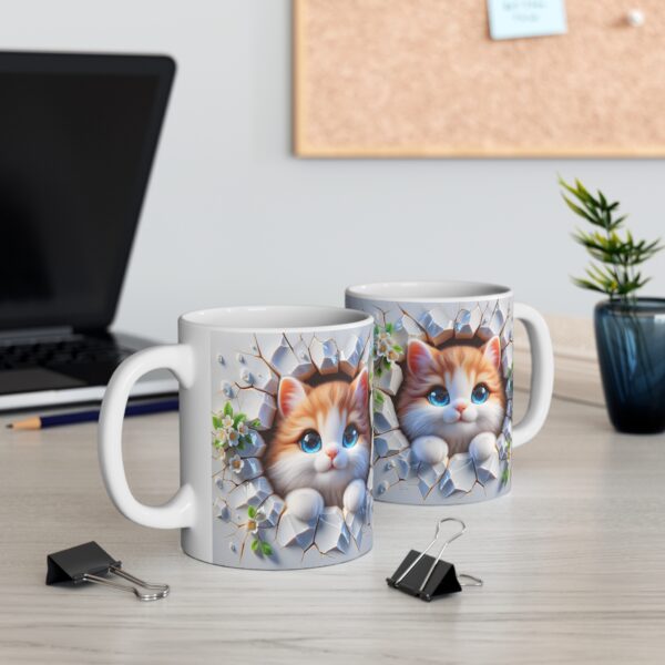 🌼🐾 Peek-a-Boo Kitty Mug | Ginger Fluff & Blossoming White Flowers 🐱💛☕ - Image 3