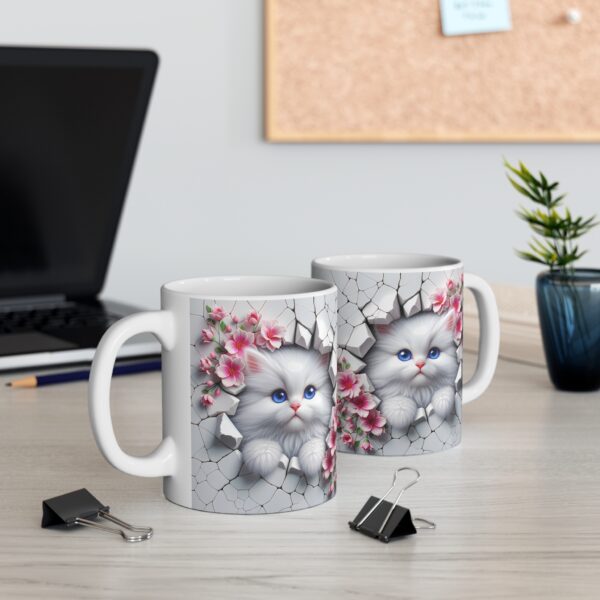 🌸🐱 Cherry Blossom Peek Mug | Fluffy White Kitty & Springtime Blooms 💕☕✨ - Image 3
