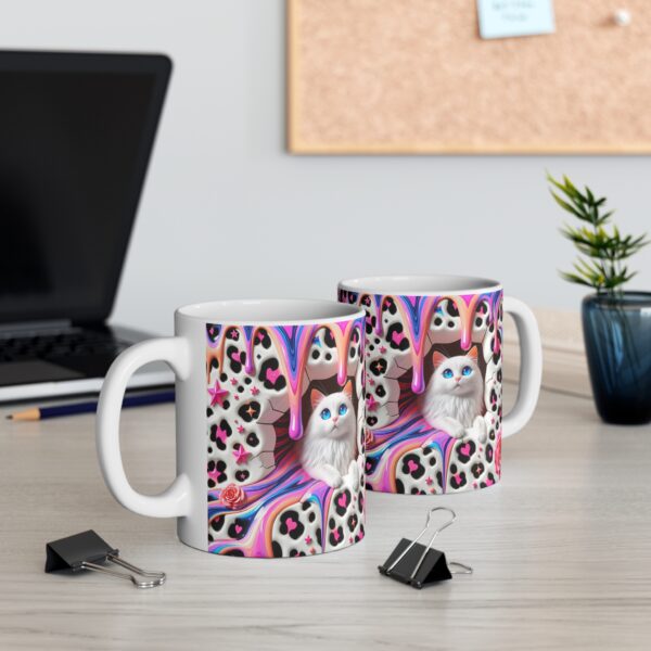 🐾✨ Whimsical Wonderland Cat Mug | Drippy Pastel Leopard Print & Blue-Eyed Beauty 🐱🌈💖 - Image 3