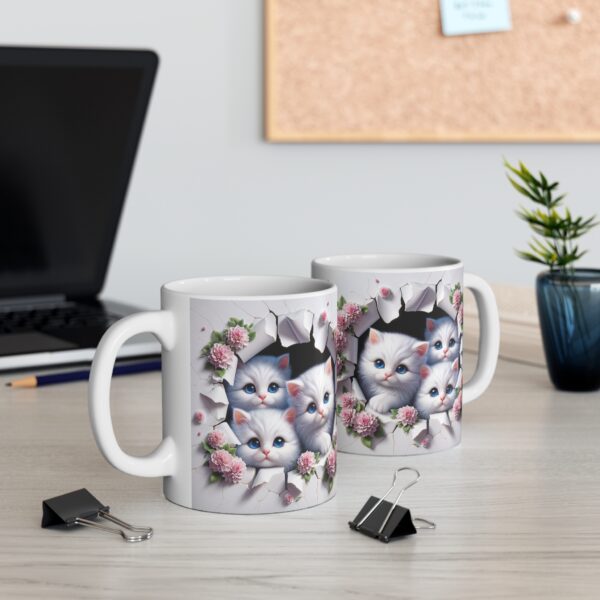 🐾👑 Triple Trouble Mug | Cute Kitten Trio Peeking Through Floral Cracks 🌸😺😺😺 - Image 2