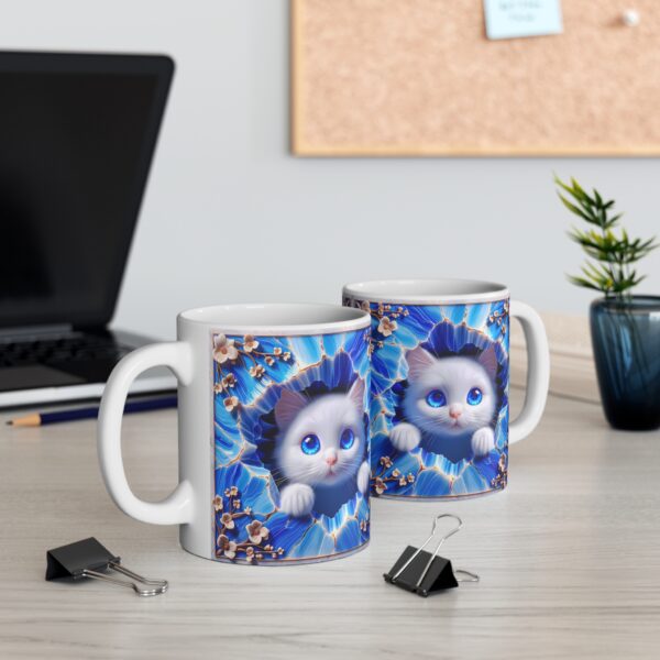 💙🐾 "Crystal Peek Kitty" Mug – Blue-Eyed Wonder in Floral Magic 🌸💫 - Image 3