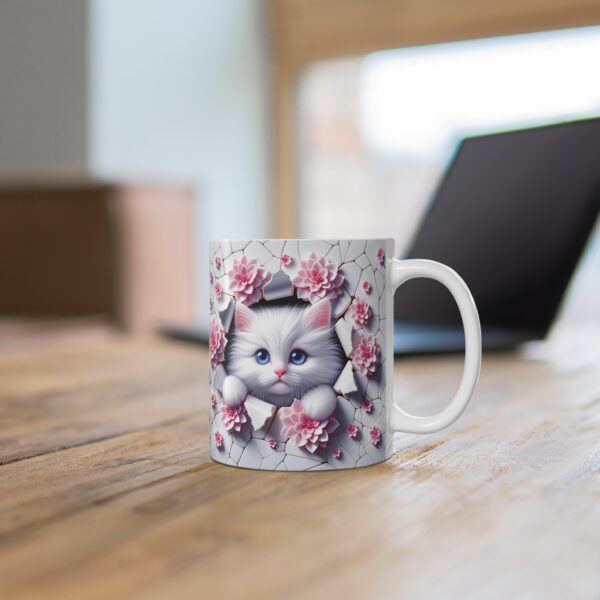 🌸🐱 Blossom Breakthrough Mug | Blue-Eyed Kitten & Cracked Porcelain Garden 💖☕🌼 - Image 4
