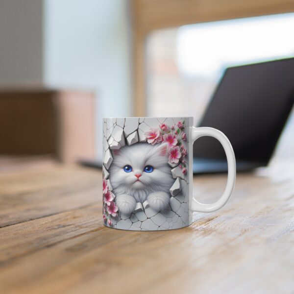 🌸🐱 Cherry Blossom Peek Mug | Fluffy White Kitty & Springtime Blooms 💕☕✨ - Image 4