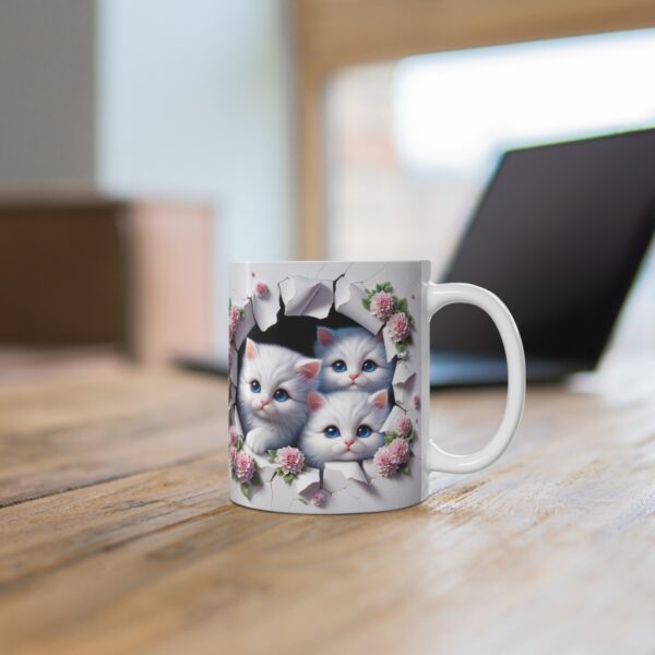 🐾👑 Triple Trouble Mug | Cute Kitten Trio Peeking Through Floral Cracks 🌸😺😺😺 - Image 3