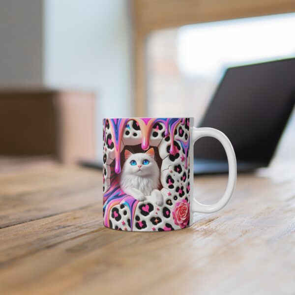 🐾✨ Whimsical Wonderland Cat Mug | Drippy Pastel Leopard Print & Blue-Eyed Beauty 🐱🌈💖 - Image 4