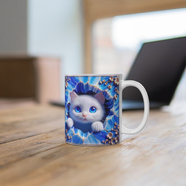 💙🐾 "Crystal Peek Kitty" Mug – Blue-Eyed Wonder in Floral Magic 🌸💫 - Image 4