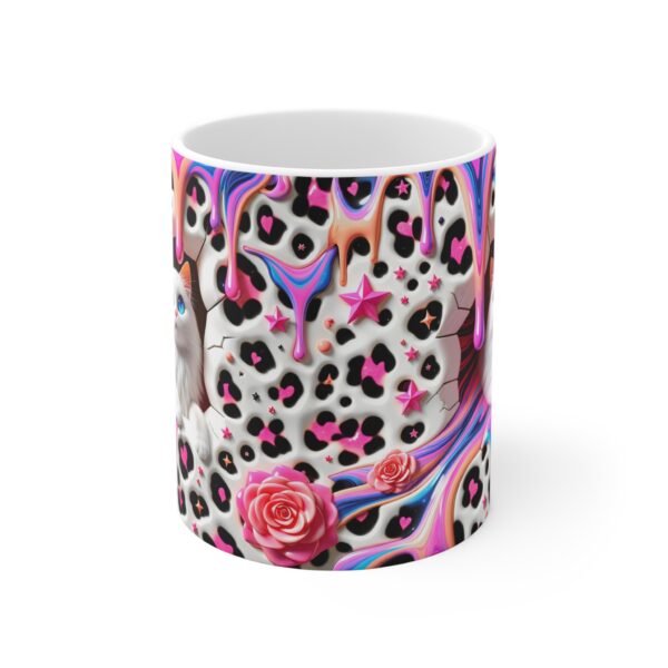 🐾✨ Whimsical Wonderland Cat Mug | Drippy Pastel Leopard Print & Blue-Eyed Beauty 🐱🌈💖 - Image 5