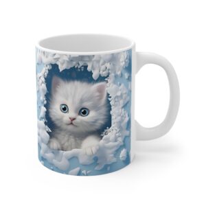 ❄️🐾 Frosty Fluff Mug | Arctic Blue-Eyed Kitten in Snowy Wonderland 🐱☕💙