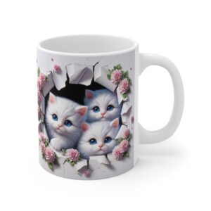 🐾👑 Triple Trouble Mug | Cute Kitten Trio Peeking Through Floral Cracks 🌸😺😺😺