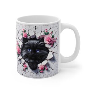 🐾🌸 "Peek-a-Boo Kitty" Ceramic Mug – Cute Cat with Floral Charm 🌸🐾