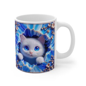 💙🐾 "Crystal Peek Kitty" Mug – Blue-Eyed Wonder in Floral Magic 🌸💫