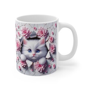🌸🐱 Blossom Breakthrough Mug | Blue-Eyed Kitten & Cracked Porcelain Garden 💖☕🌼