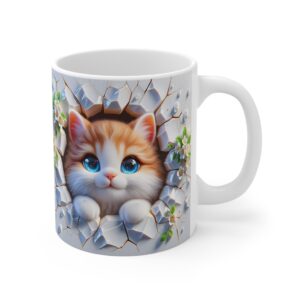 🌼🐾 Peek-a-Boo Kitty Mug | Ginger Fluff & Blossoming White Flowers 🐱💛☕